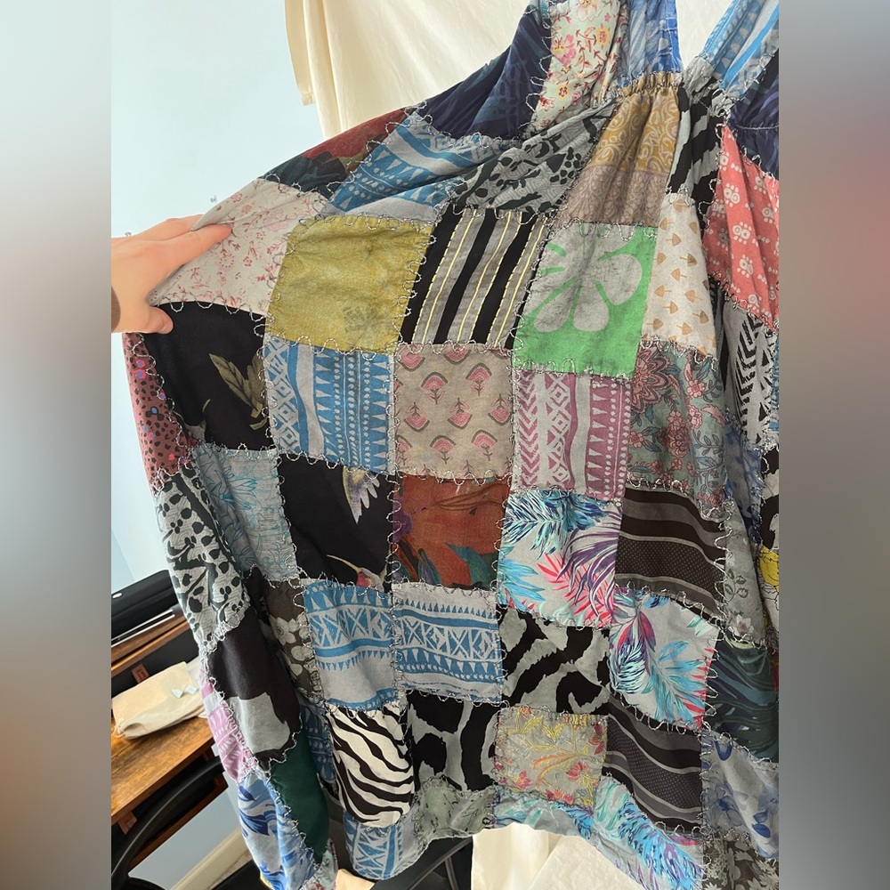 Kantha boho hippie colorful patchwork Asymmetrical handkerchief hem dress OSFM - Picture 4 of 12